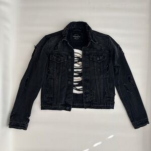 Distressed Black Denim Jacket